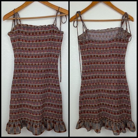 Storia Plaid Smocked Ruffle Tube Mini Dress - Picture 5 of 14